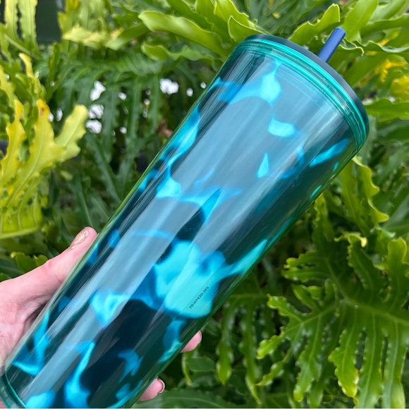 Starbucks Turquoise Green Wave Cold Cup Tumbler 24oz New 2020 Animal Print HTF - Picture 13 of 15
